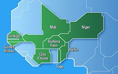 Map of the Banque Centrale des Etats de l’Afrique de l’Ouest (BCEAO).