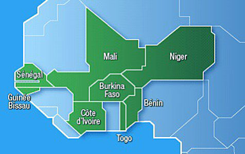Map of the Banque Centrale des Etats de l’Afrique de l’Ouest (BCEAO).